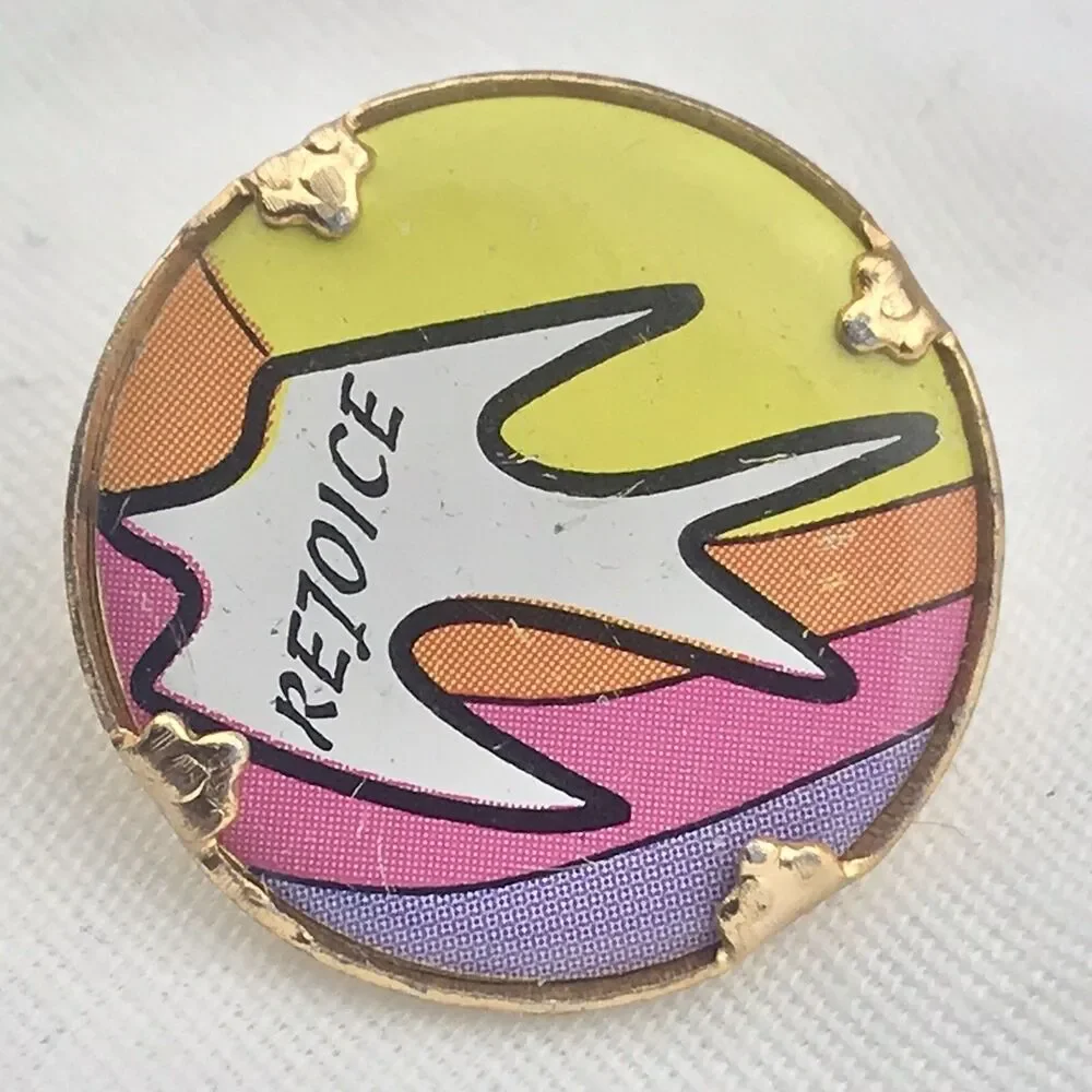 Rejoice Vintage Pin Rainbow Pop Art Dove Christianity Inspirational